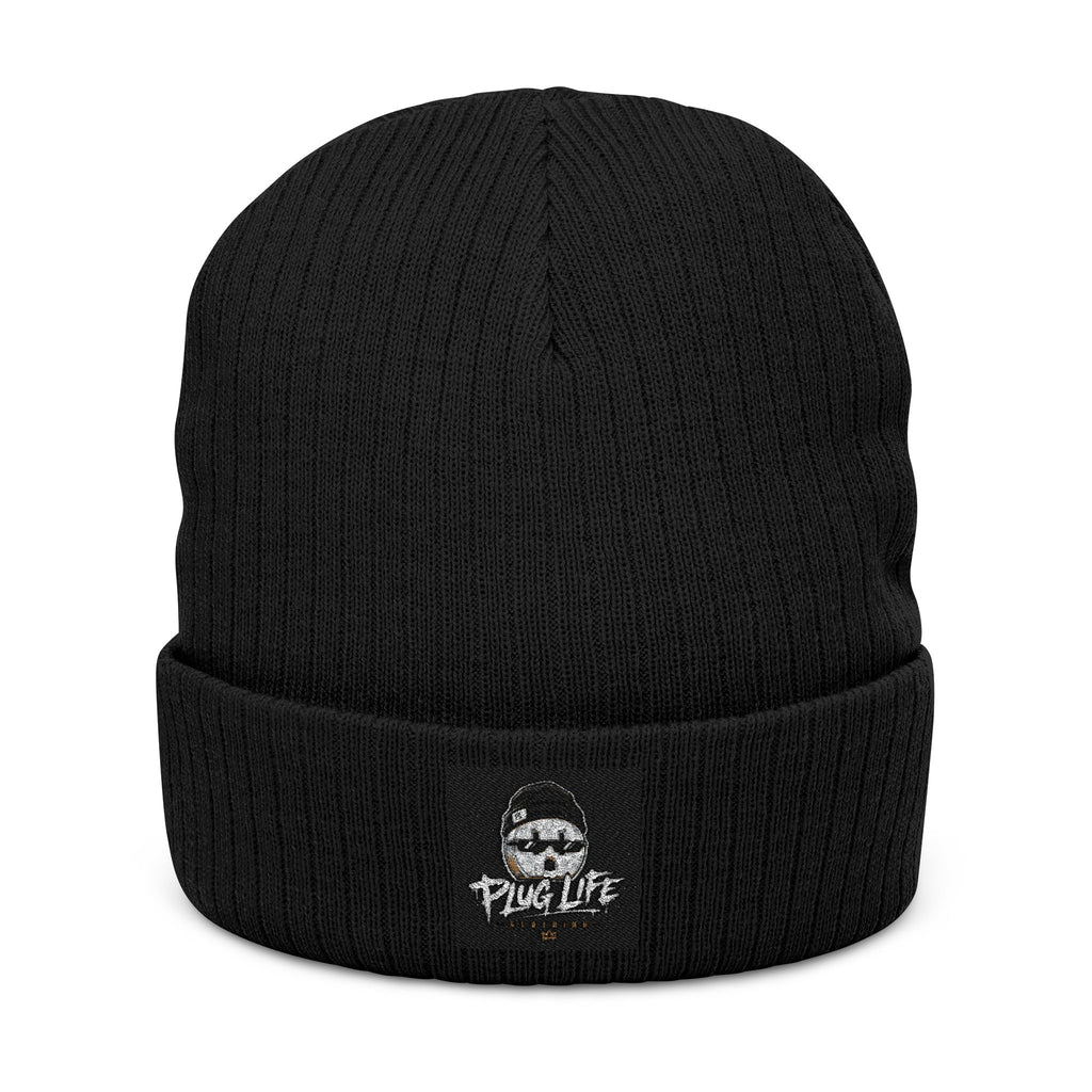 Plug Life Skull Beanie – Embroidered Black Cuffed Hat