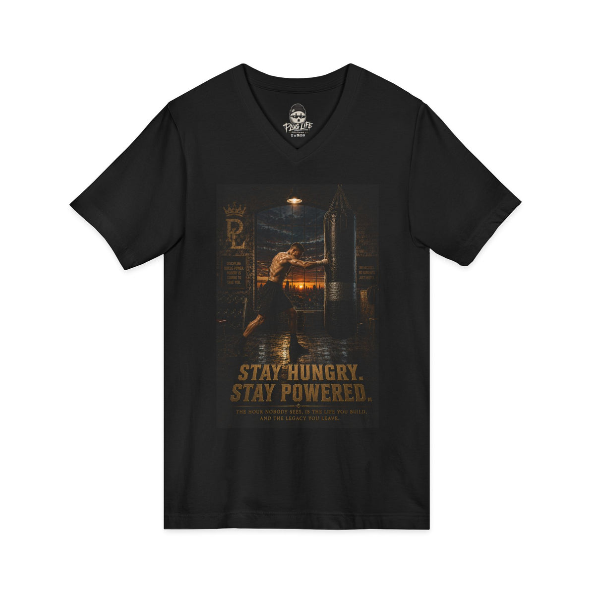 Plug Life Stay Hungry Stay Powered Ladies V-Neck Tee — Premium Collection