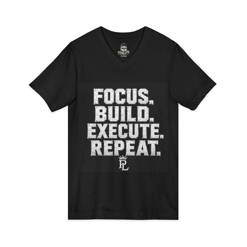 Plug Life Focus Build Execute Repeat Ladies V-Neck Tee — Premium Collection