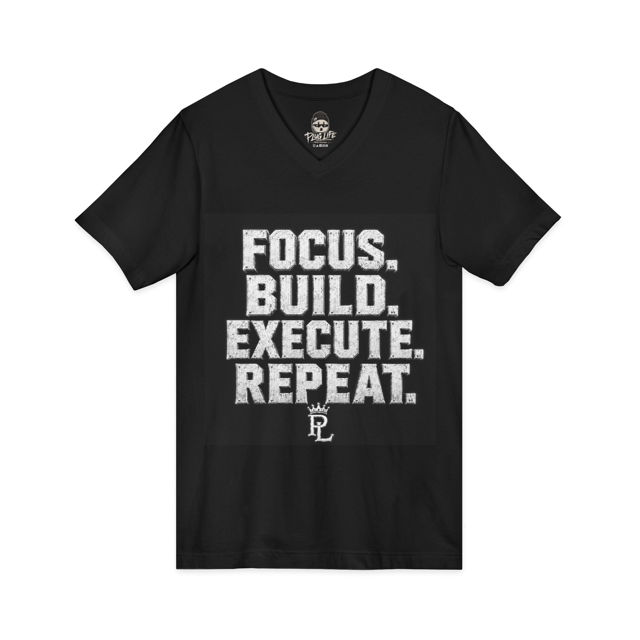 Plug Life Focus Build Execute Repeat Ladies V-Neck Tee — Premium Collection
