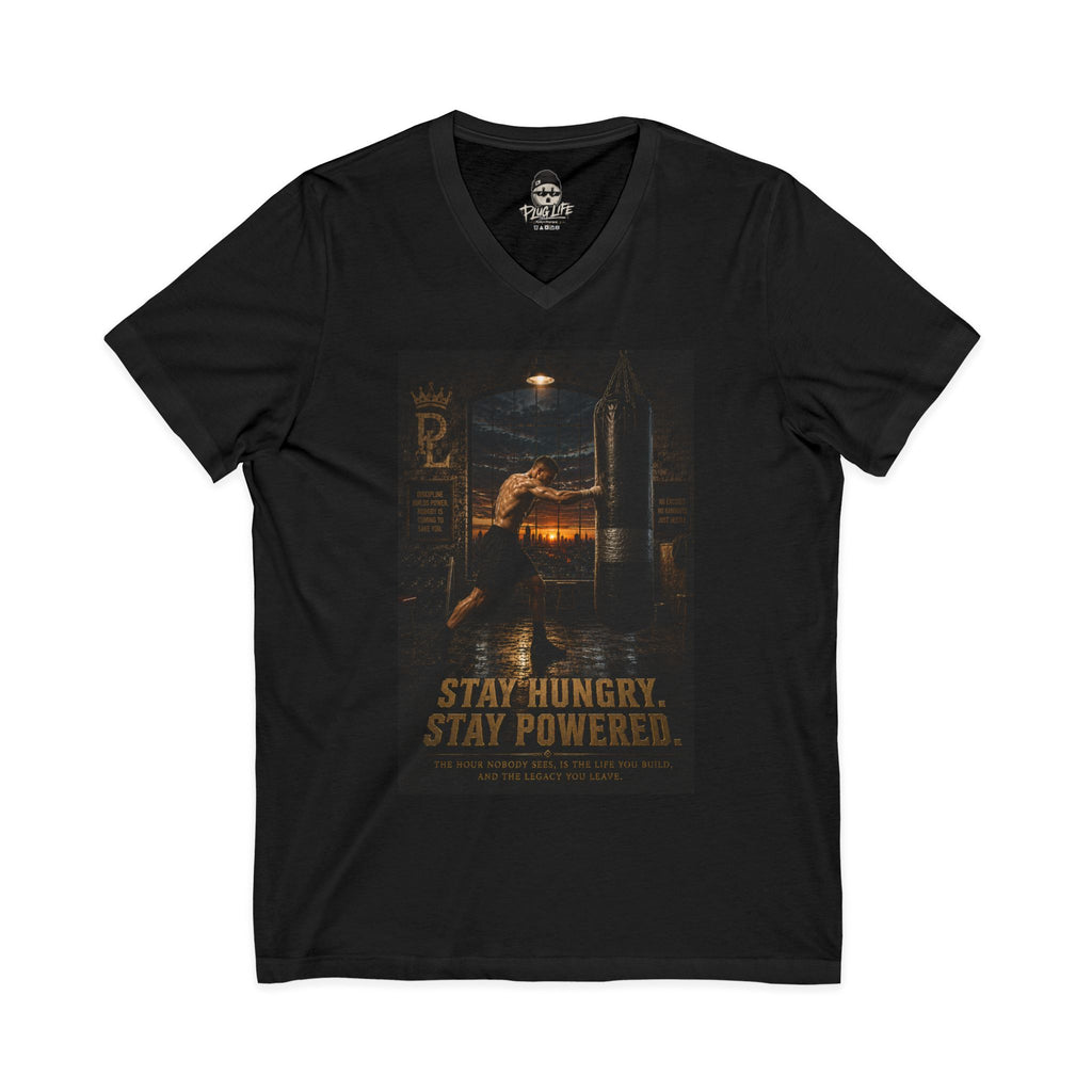 Plug Life Stay Hungry Stay Powered Ladies V-Neck Tee — Premium Collection