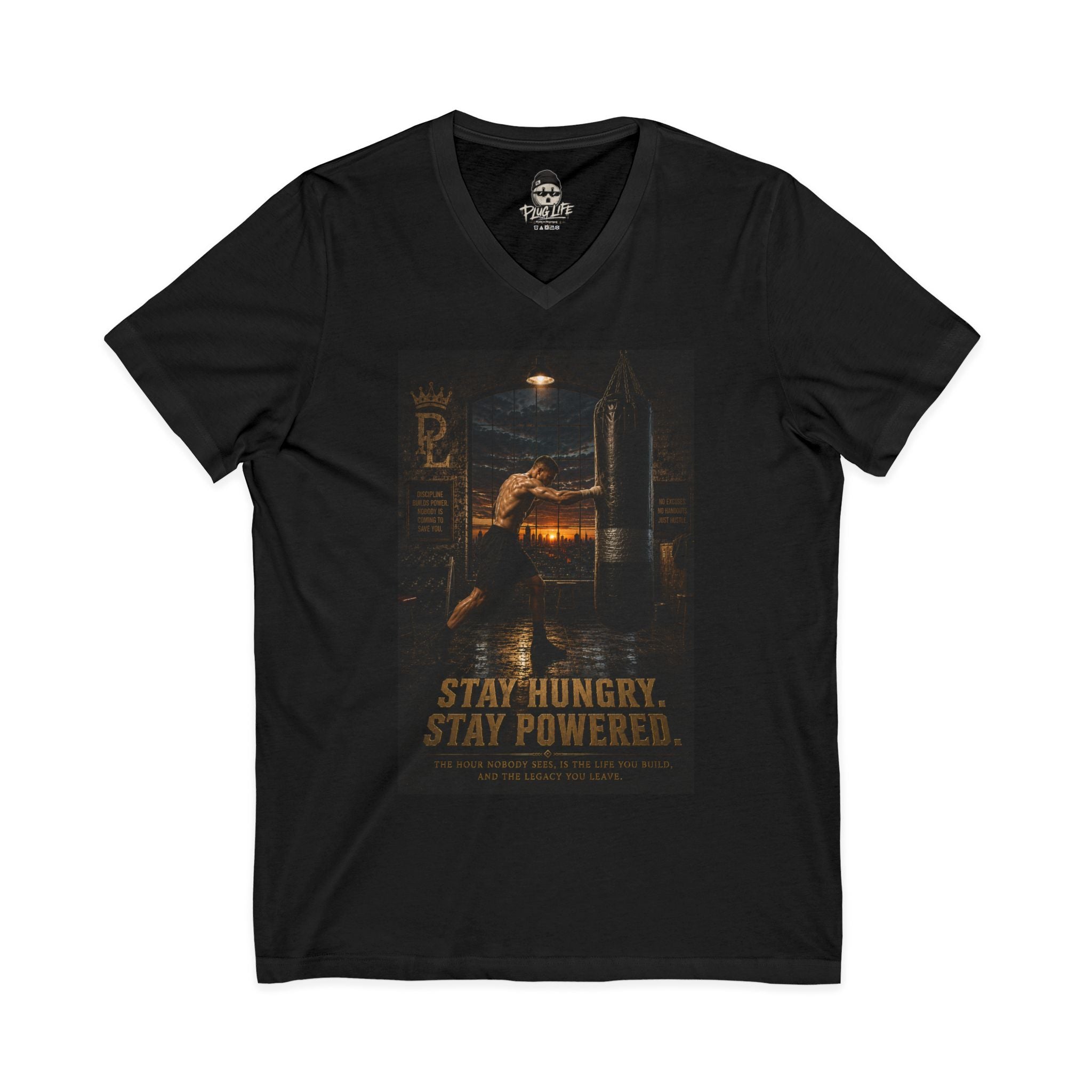 Plug Life Stay Hungry Stay Powered Ladies V-Neck Tee — Premium Collection