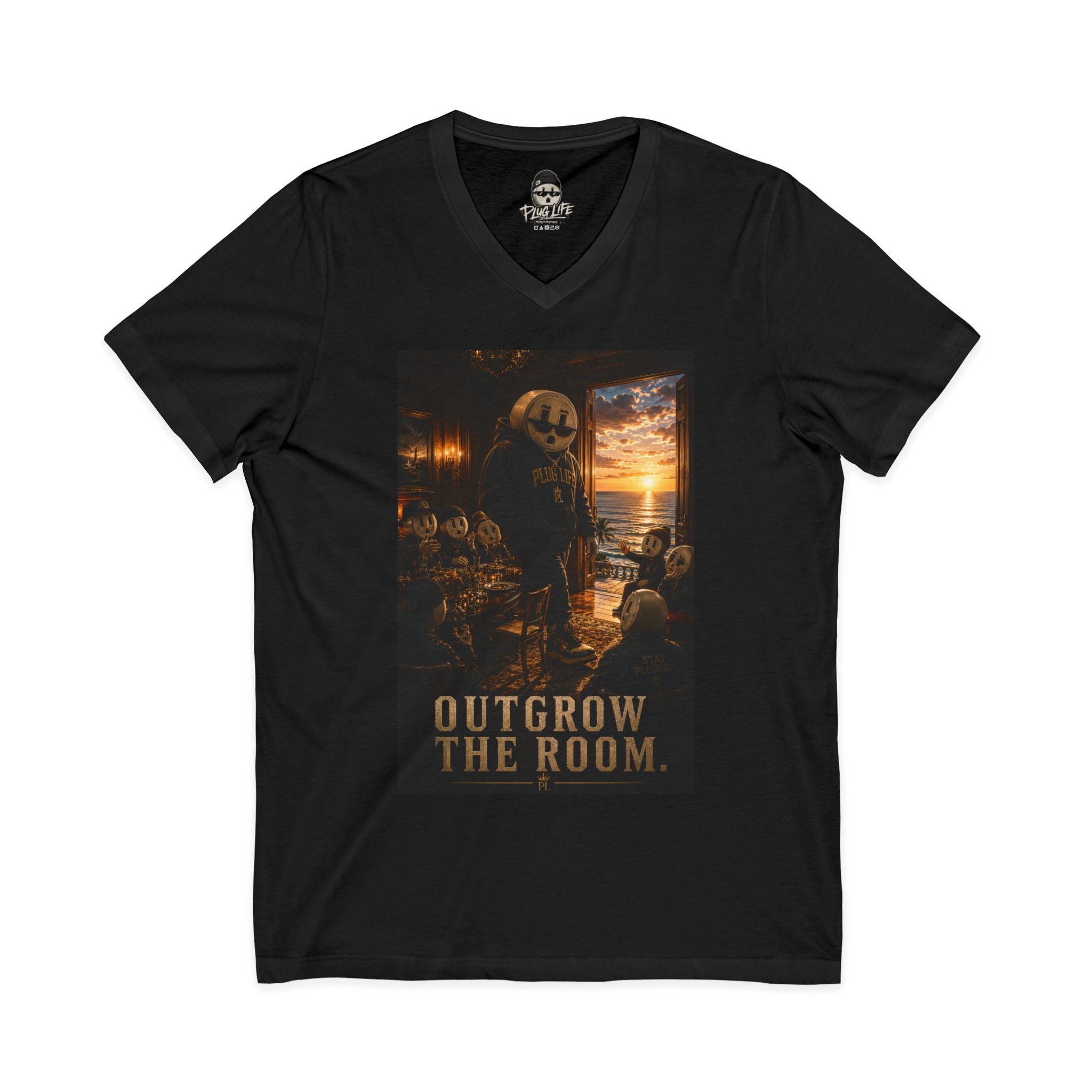 Plug Life Outgrow The Room V-Neck — Premium Collection Ladies V-Neck Tee