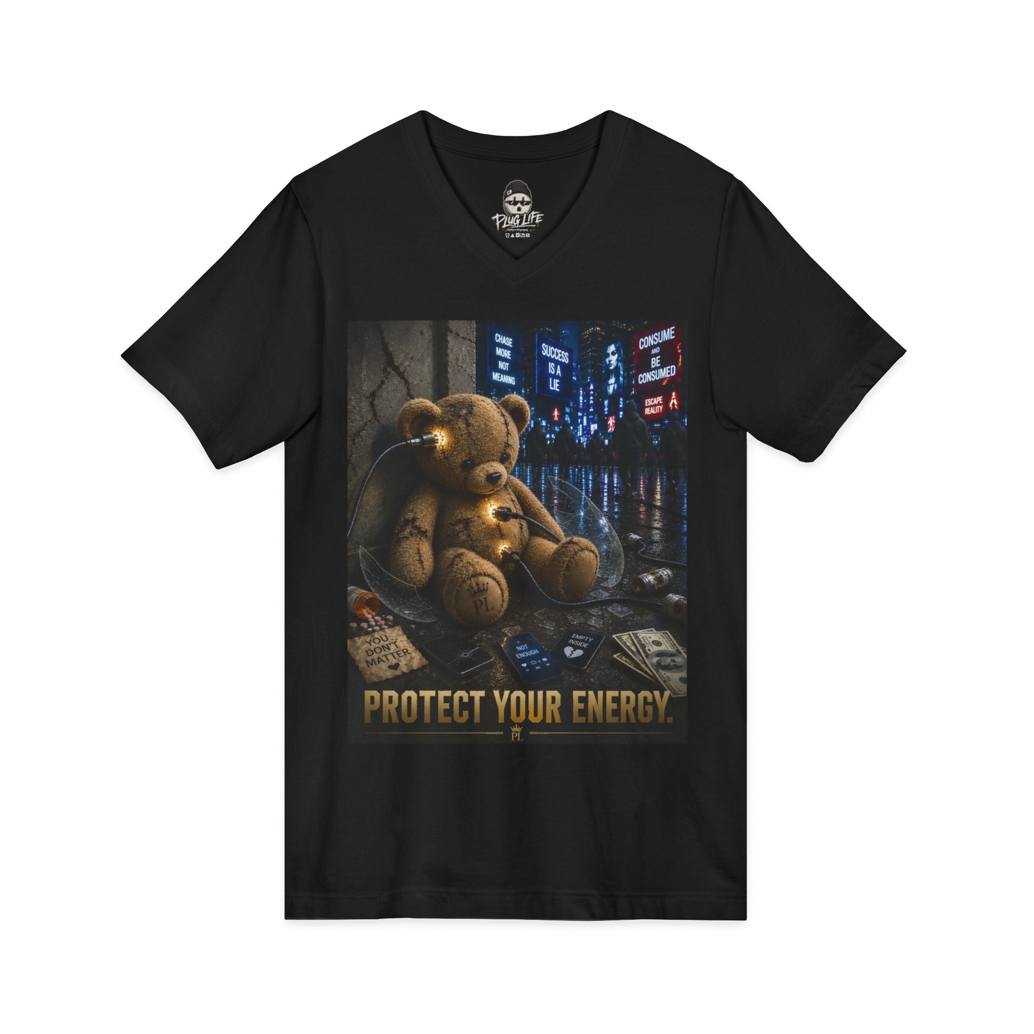 Plug Life Protect Your Energy V-Neck — Premium Collection Ladies V-Neck Tee