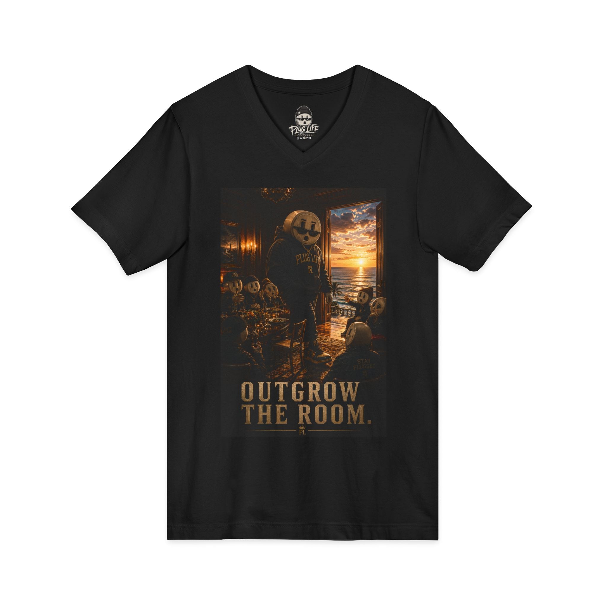 Plug Life Outgrow The Room V-Neck — Premium Collection Ladies V-Neck Tee